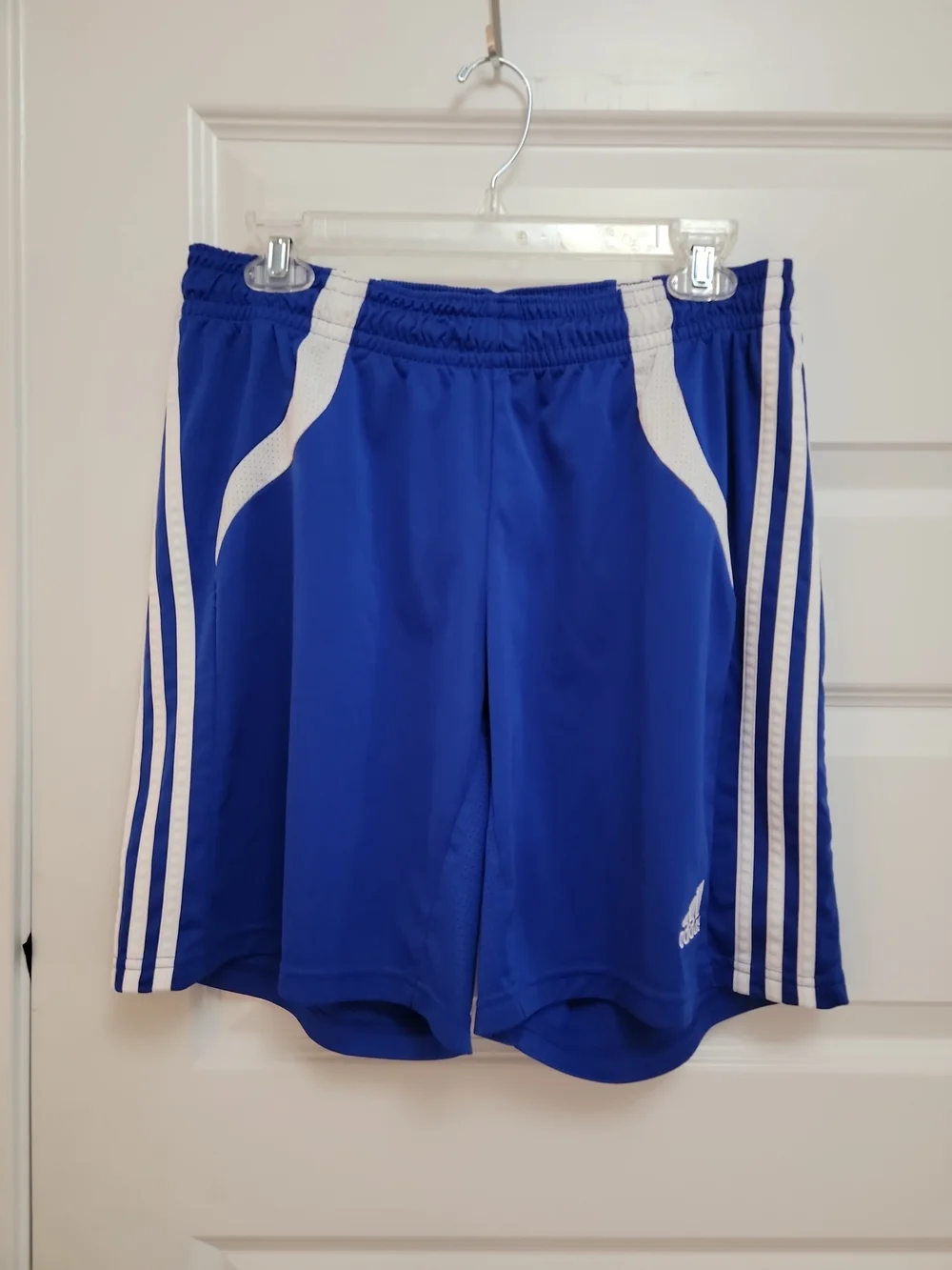 Adidas Vtg Youth Soccer Shorts Boys Girls Blue White Clima365 Kids Size L EUC